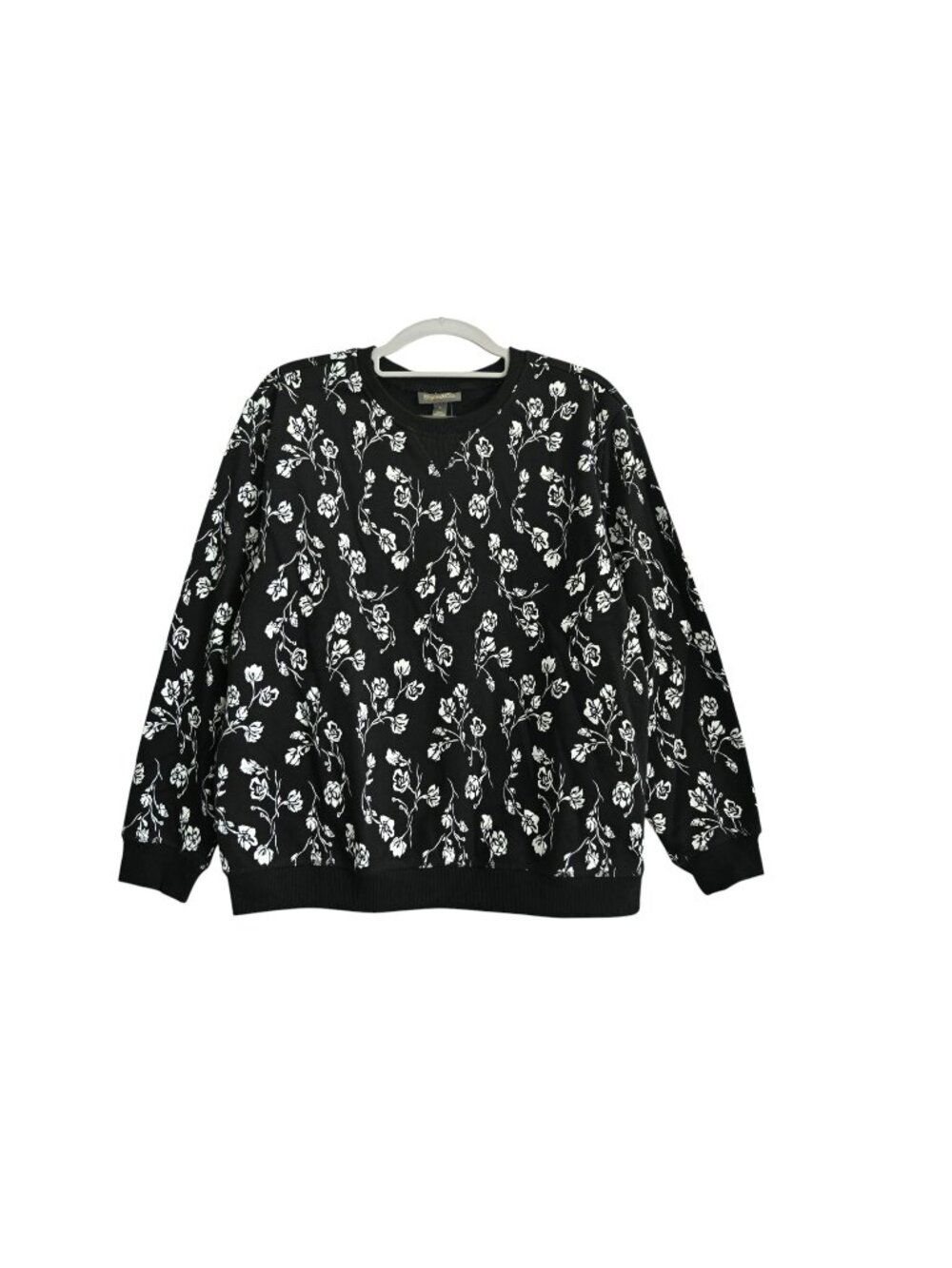 NWT Style & Co Essential Crew Neck Fleece Floral Sweatshirt Sz Petite L Black